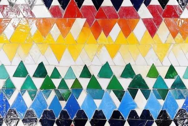 Obraz Colorful Triangle Tiles Wall, Abstract Pattern, Building Exterior tile pattern