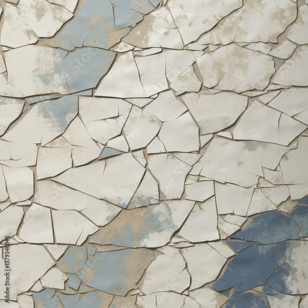 Obraz Cracked Tiles Surface Texture Wall. Detailed Background tile pattern