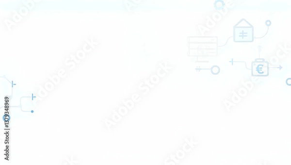 Fototapeta Sleek Flat Minimalist Wallpaper: Abstract Digital Network Grids & Futuristic Icons for Secure Global Currency Transfer in Fintech Integration