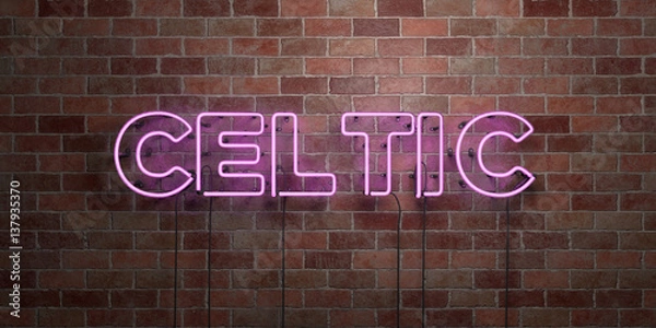 Fototapeta CELTIC - fluorescent Neon tube Sign on brickwork - Front view - 3D rendered royalty free stock picture. Can be used for online banner ads and direct mailers..