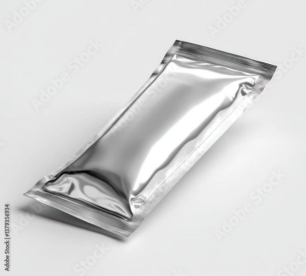Obraz Metallic Stick Sachet Mockup Isolated on White Minimalist Design 3D Rendering