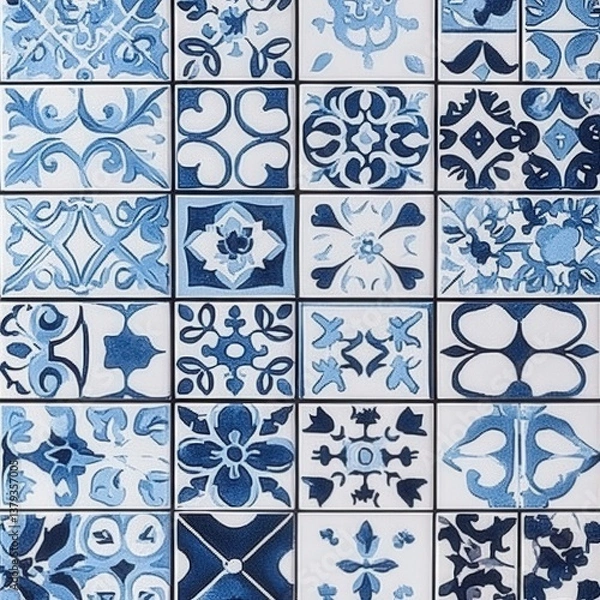 Obraz Decorative blue and white patterned tiles tile pattern