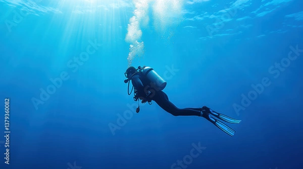 Fototapeta Diver exploring underwaterfor exploring concept