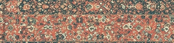 Obraz Detail of woven rug shows floral pattern. Rich colors give it vintage vibe. Neutral background tile pattern