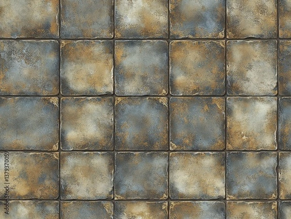 Obraz Distressed Tile Floor Seamless square tile pattern with weathered texture and earthy tones tile pattern