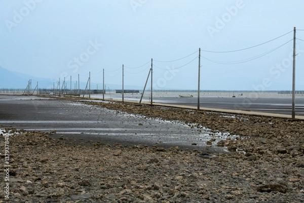 Obraz 昼下がり干潮の長部田海床路