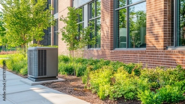 Fototapeta A high-efficiency HVAC system installed in a contemporary home, designed for energy savings.