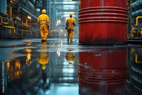 Obraz Environmental Engineers Inspecting Chemical Spill at Industrial Facility