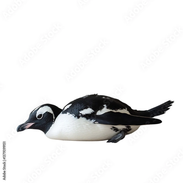 Fototapeta Playful Penguin Sliding on Its Belly Isolated on Transparent Background