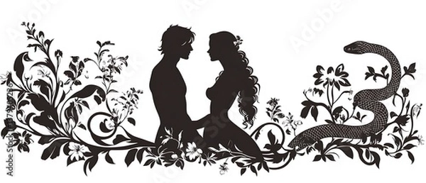 Fototapeta Lovers  Serpent with Floral Frame.