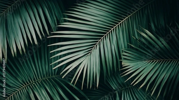 Obraz Lush Green Palm Fronds Closeup.