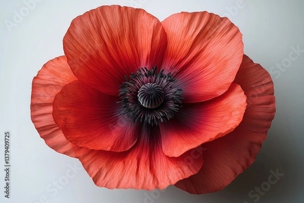 Fototapeta Red Poppy Flower Tribute for Remembrance Day, Commemorate Sacrifice of Soldiers, Canadian Army Veterans, Symbol of Freedom and Memory, November Armistice Anniversary