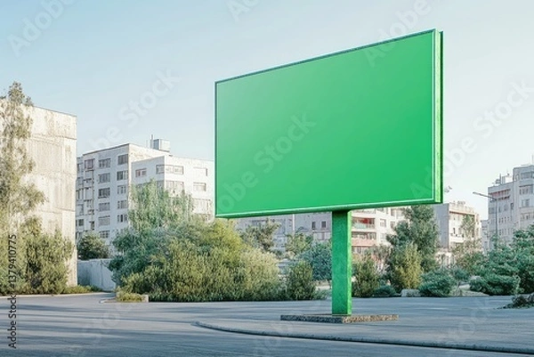 Fototapeta Blank Billboard Stand Green Screen Advertisement Banner for Marketing Blank 3D Rendering
