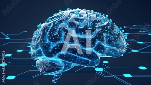Fototapeta Futuristic AI Brain Visualization 3D Neural Web & Digital Synapses (8K Cinematic)