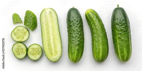 Fototapeta Various cucumbers isolated on white background