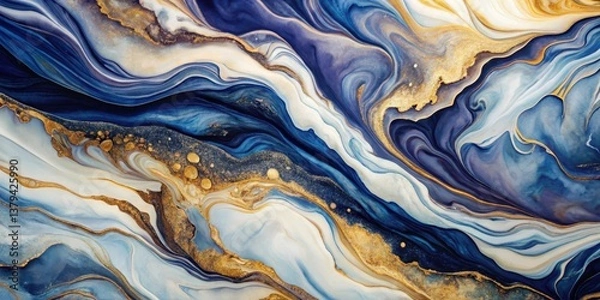 Fototapeta Abstract Swirling Blues and Golds A Serene and Elegant Fluid Art Design