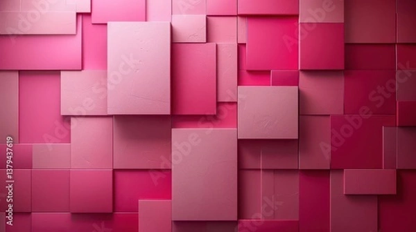 Fototapeta A textured wall of pink squares in varying shades and sizes creates a vibrant visual display.