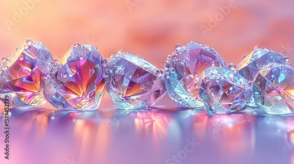 Fototapeta A close-up of sparkling, colorful gemstones with droplets, showcasing their brilliance.