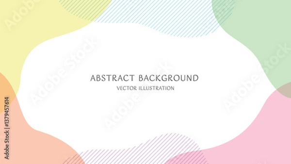 Obraz パステルカラーの抽象的な形とストライプで構成したシンプルでおしゃれなフレーム背景素材。16:9サイズのベクターイラスト