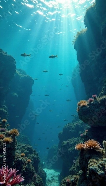 Obraz School of fish swimming in ocean, marine life, seafood, ocean