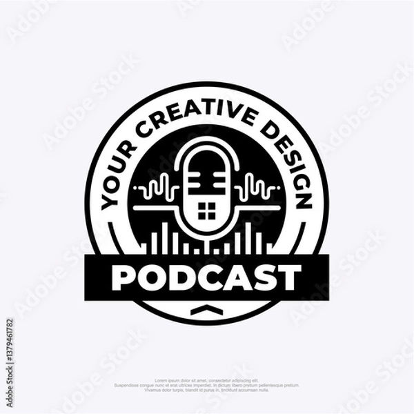 Obraz Black and white podcast logo in badge style