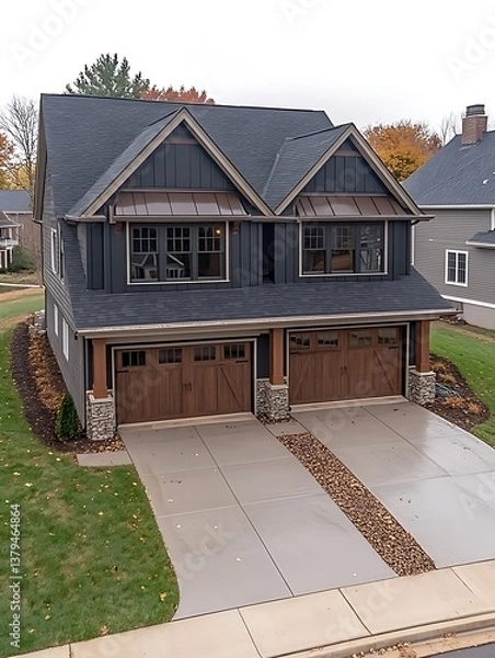 Fototapeta Modern Duplex House with Autumn View.