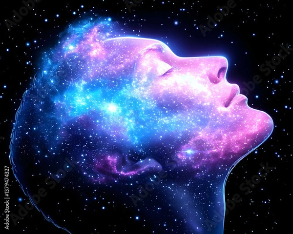 Fototapeta Cosmic consciousness; a person's head filled with nebula