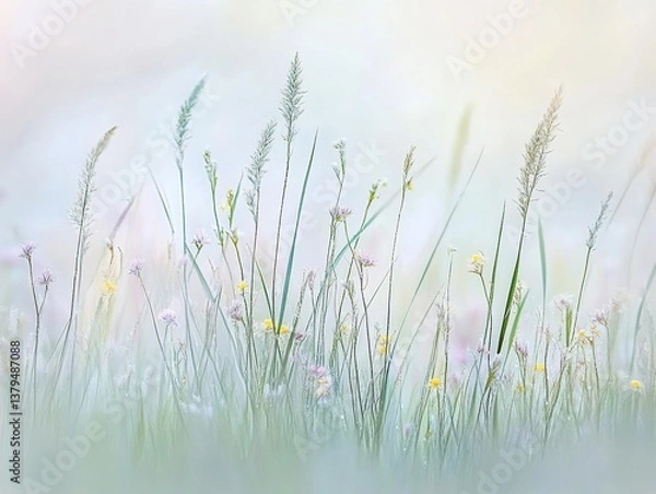 Obraz Soft focus image of wildflowers and grasses in a field.