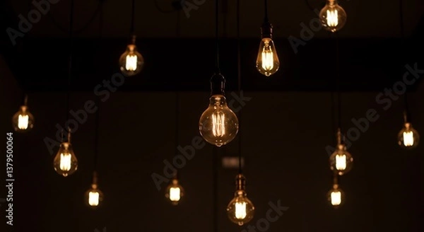 Fototapeta 暖色系の電球が優しく照らす、暗闇の空間。美しい光の配置
