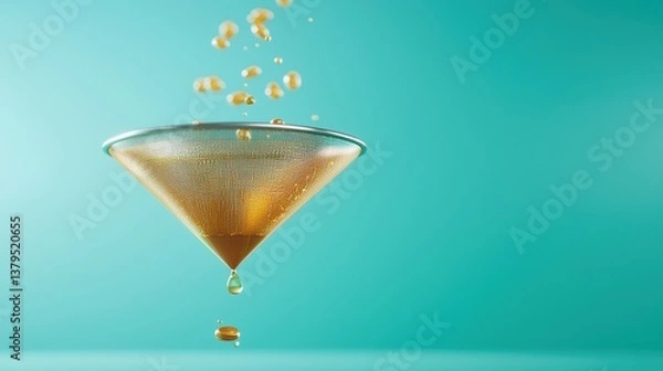 Fototapeta Dripping precision separatory funnel laboratory liquid process controlled environment close-up science concept