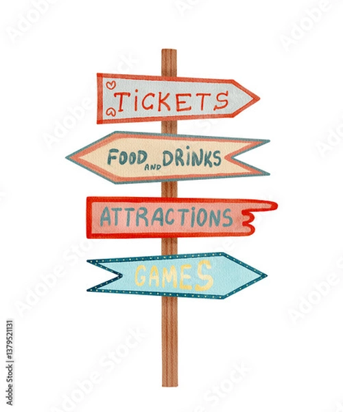 Fototapeta Directional Signage for Event Attractions and Various Services Available on Site