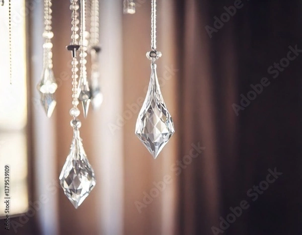 Fototapeta 美しいペンダントライト、クリスタルガラスの照明のあるシンプルな部屋