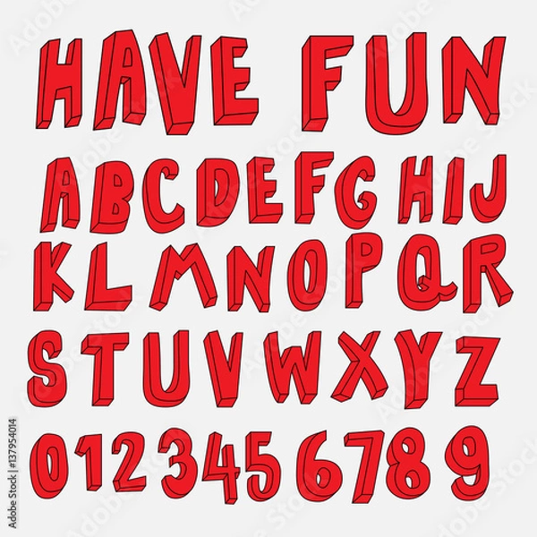 Obraz hand drawn 3d cartoon font collection