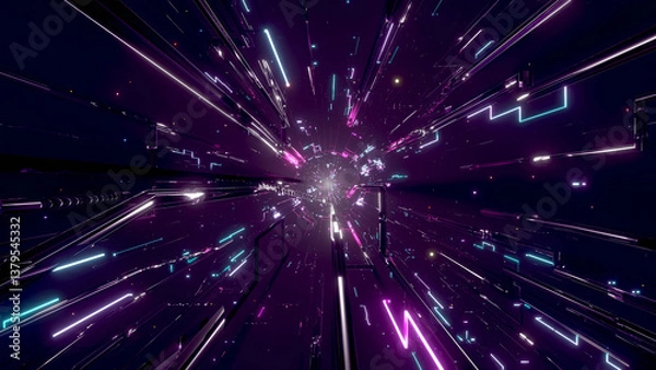 Fototapeta VJ トンネル ワープ 宇宙 サイバー 光線 紫 [別Verあり]