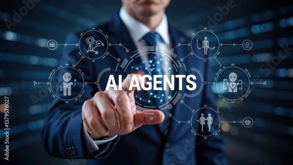 Fototapeta Businessman Interacting with AI Technology and Innovation Concepts