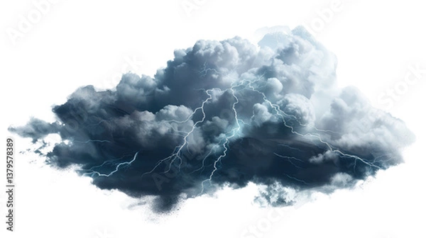 Fototapeta Dramatic Thundercloud with Lightning: A dark, ominous cloud bursts open with a flash of intense lightning, showcasing nature's raw power in a stunning display.