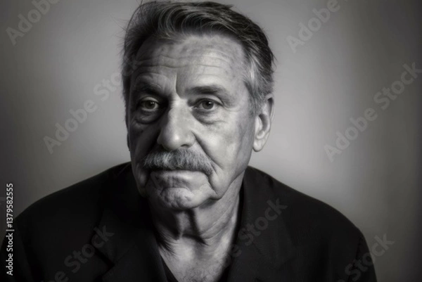 Fototapeta Black-and-white portrait of an elderly man with a serious expression