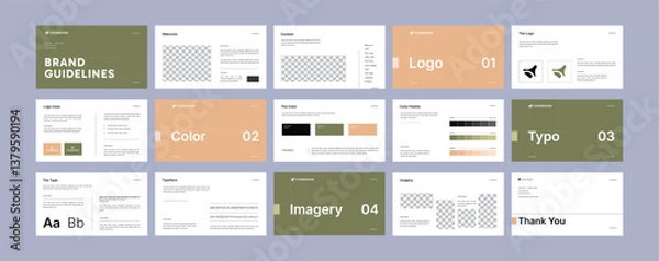 Fototapeta Professional Brand Identity Style Guideline Template | Clean Corporate Branding Manual | Simple Branding Strategy Document with Logo, Typography, and Color Palette |  Logo guideline book.