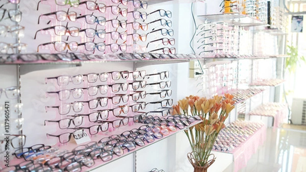 Fototapeta Eyeglass Frames Display in Optical Store.