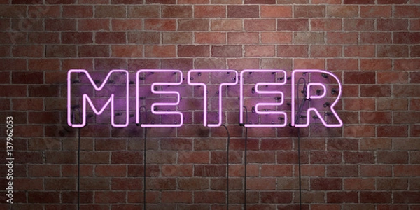 Fototapeta METER - fluorescent Neon tube Sign on brickwork - Front view - 3D rendered royalty free stock picture. Can be used for online banner ads and direct mailers..