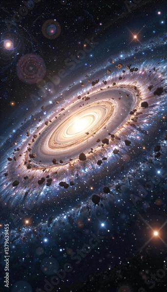 Fototapeta Stunning Cosmic Nebula Asteroid Belt Surrounding Bright Spiral Galaxy