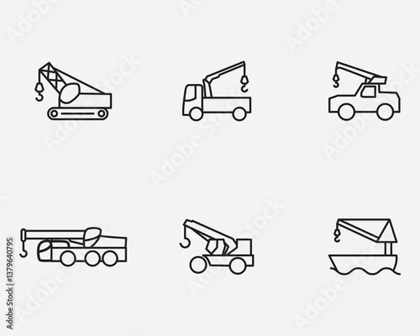 Fototapeta type of mobile crane outline vector icon collection.crane equipment thin line icons isolated on background