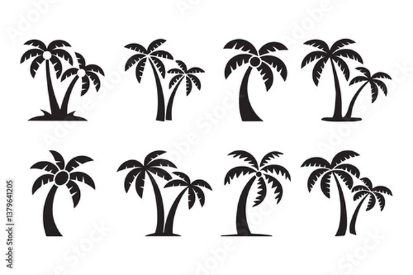 Obraz Set of palm tree silhouette vector icon art illustration on white background