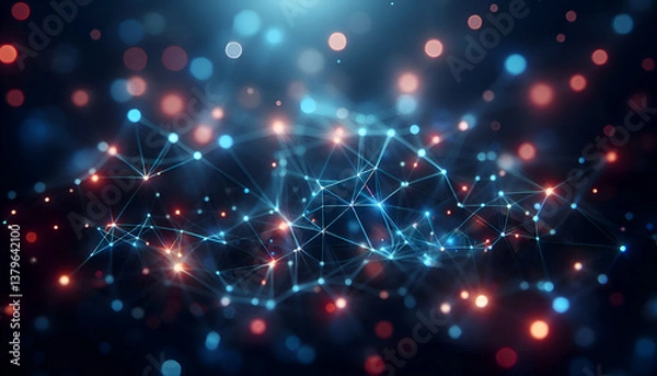 Fototapeta Digital Network with Glowing Particles