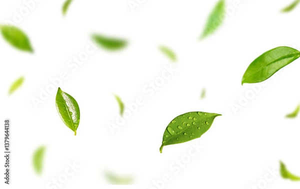 Fototapeta Floating Green Leaves with Transparent Background