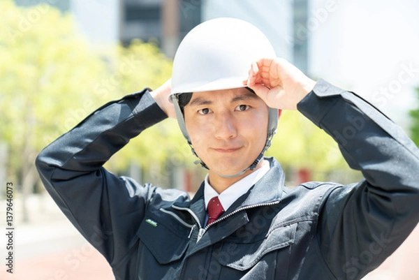 Fototapeta 屋外の若い作業員の男性