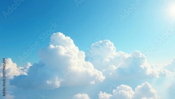 Fototapeta Soft puffy cloud formations under bright blue sky, puffy, clouds
