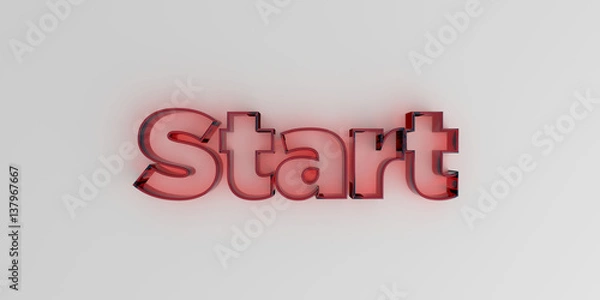 Fototapeta Start - Red glass text on white background - 3D rendered royalty free stock image.
