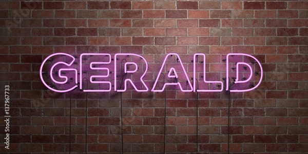 Fototapeta GERALD - fluorescent Neon tube Sign on brickwork - Front view - 3D rendered royalty free stock picture. Can be used for online banner ads and direct mailers..