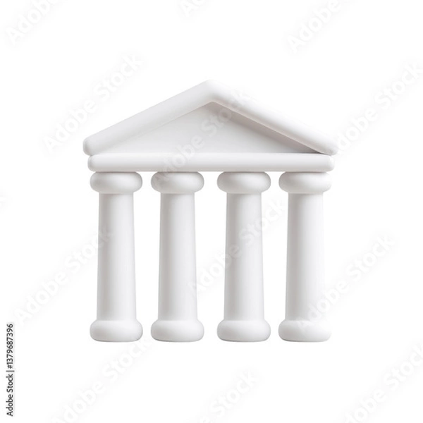 Obraz Classic white building with four columns and a triangular roof transparent background.